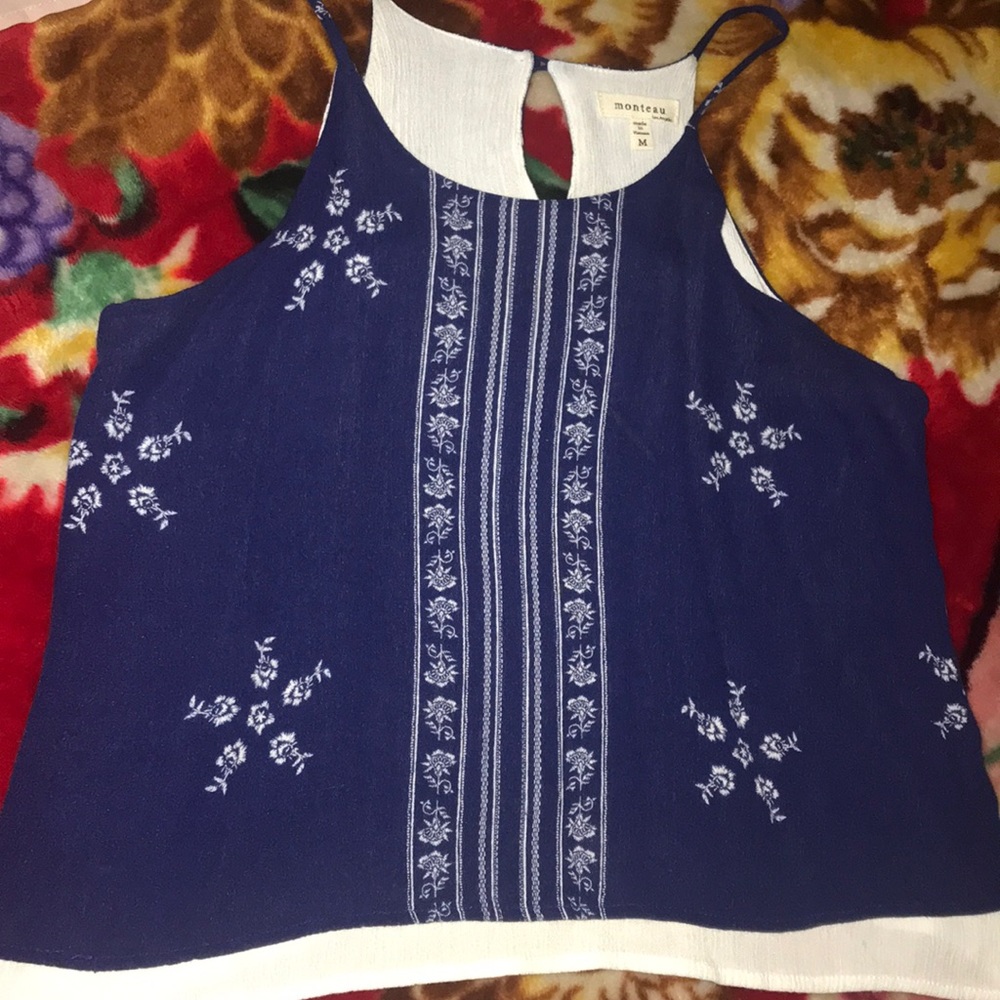 Navy blue with white tank top